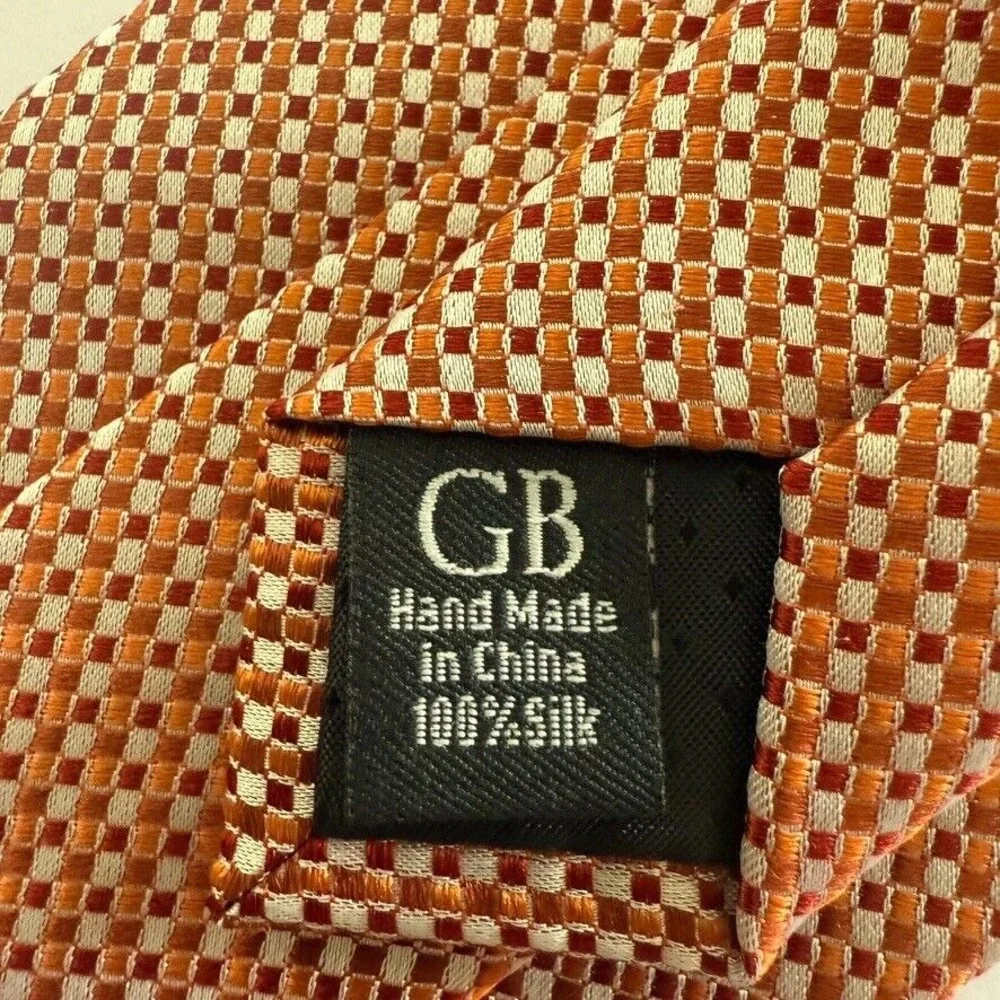 Geoffrey Beene‎ 100% Silk Neck Tie Orange Red Gray